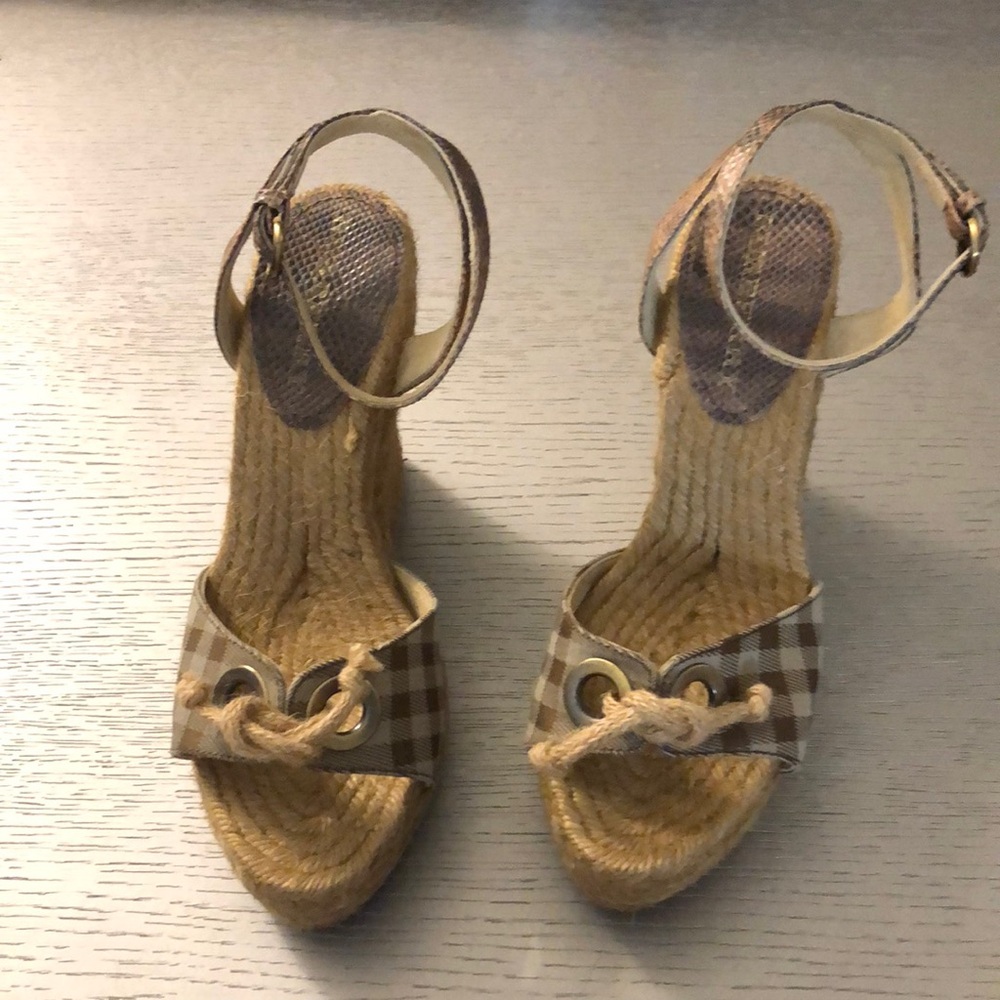 BURBERRY Plaid Espadrille Wedge Sandals Size 7 - Picture 9 of 16
